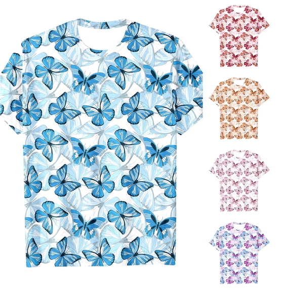WhouRiu Girls Fashion Butterfly Tees Kids Short Sleeve Crew Neck Tshirt Comfortable Cute Casual Summer T Shirts,4-5 Years