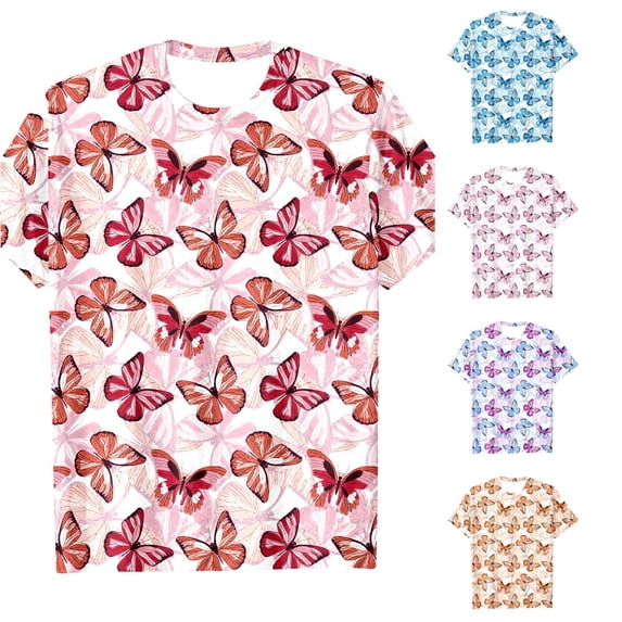 WhouRiu Girls Fashion Butterfly Tees Kids Short Sleeve Crew Neck Tshirt Comfortable Cute Casual Summer T Shirts,4-5 Years