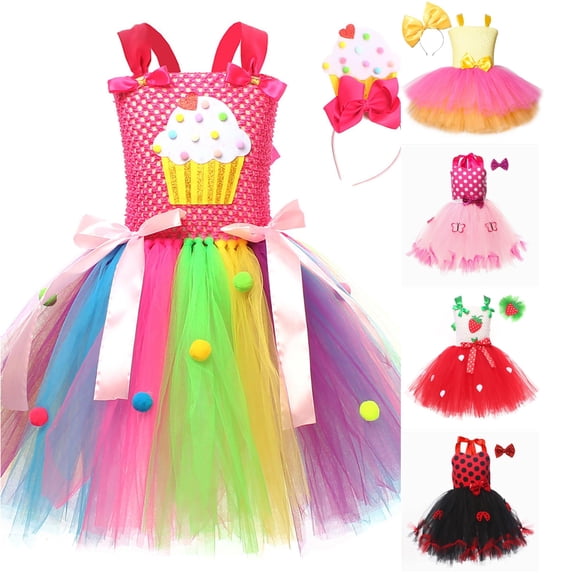 WhouRiu Girls Fashion Graphic Dresses Casual Sleeveless Mesh Tutu Dress With Headband Kids Comfortable Cute Birthday Performance Clothing,8-9 Years