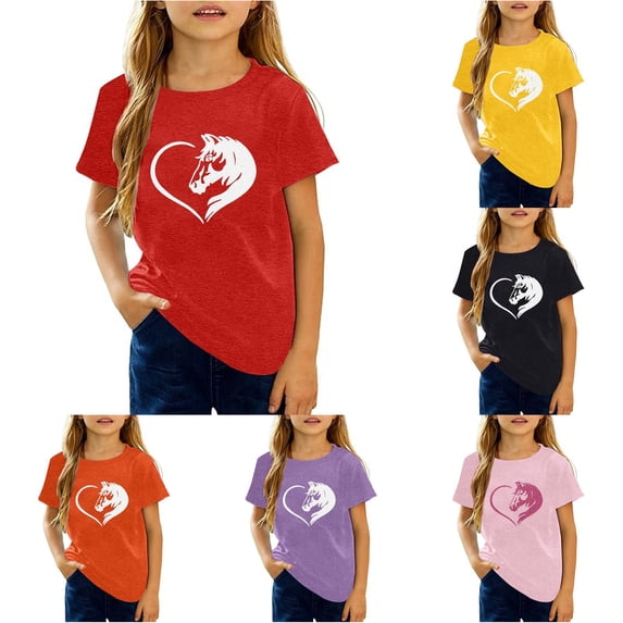 WhouRiu Girls Fashion Graphic Tees Kids Short Sleeve Crew Neck Tshirt Comfortable Cute Casual Summer T Shirts,10-11 Years