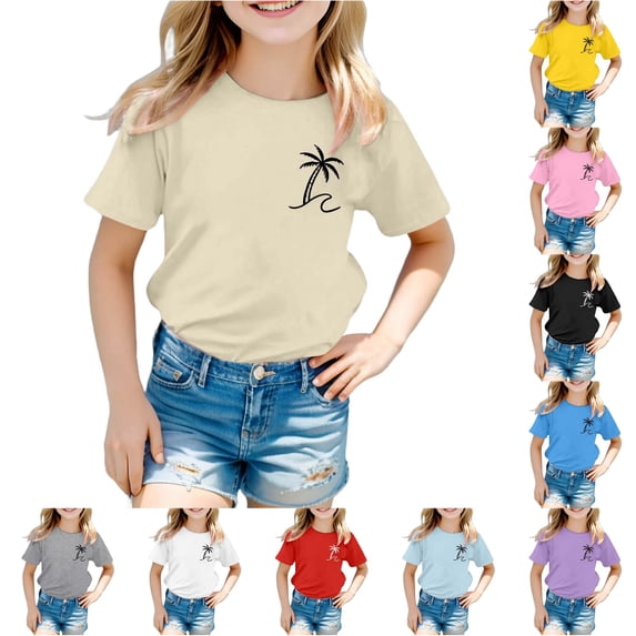WhouRiu Girls Fashion Graphic Tees Kids Short Sleeve Crew Neck Tshirt Comfortable Cute Casual Summer T Shirts,13-14 Years
