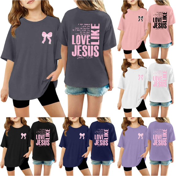 WhouRiu Girls Fashion Graphic Tees Kids Short Sleeve Crew Neck Tshirt Comfortable Cute Casual Summer T Shirts,130
