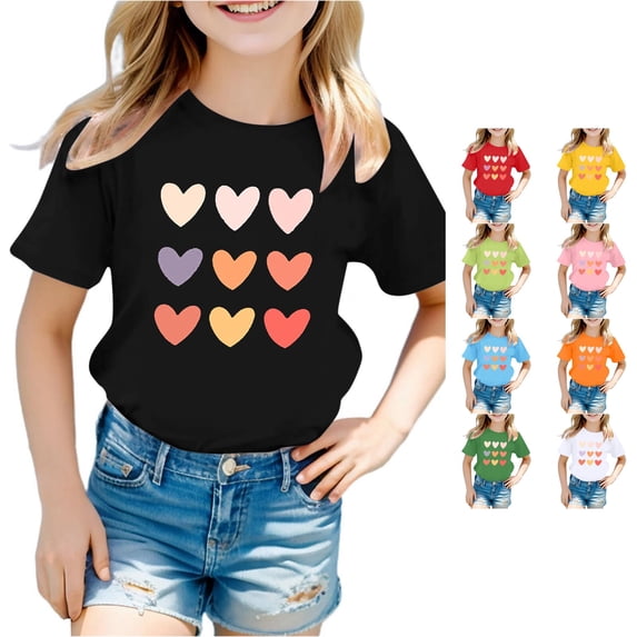WhouRiu Girls Fashion Graphic Tees Kids Short Sleeve Crew Neck Tshirt Comfortable Cute Casual Summer T Shirts,7-8 Years