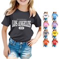 thumbnail image 1 of WhouRiu Girls Fashion Letter Graphic Tees Kids Short Sleeve Crew Neck Tshirt Comfortable Cute Casual Summer T Shirts,2-3 Years, 1 of 4