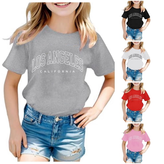 WhouRiu Girls Fashion Letter Graphic Tees Kids Short Sleeve Crew Neck Tshirt Comfortable Cute Casual Summer T Shirts,9-10 Years