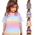 thumbnail image 1 of WhouRiu Girls Fashion Striped Graphic Tees Kids Short Sleeve Crew Neck Tshirt Comfortable Cute Casual Summer T Shirts,12-13 Years, 1 of 4