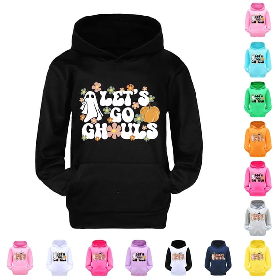 WhouRiu Girls Halloween Graphic Pullover Hoodies Kids Fall Hooded Sweatshirts With Pockets