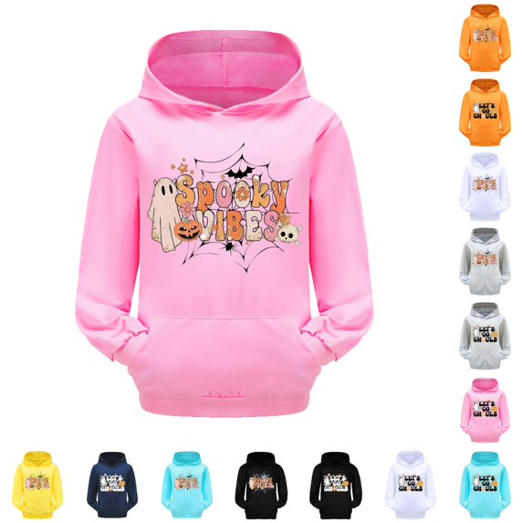 WhouRiu Girls Halloween Graphic Pullover Hoodies Kids Fall Hooded Sweatshirts With Pockets