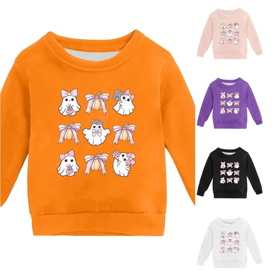 WhouRiu Girls Halloween Graphic Sweatshirt Long Sleeve Crew Neck Pullover Kids Autumn Winter Comfortable Cute Sweatshirts,5-6 Years