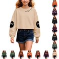 thumbnail image 1 of WhouRiu Girls Halloween Graphic Tees Kids Long Sleeve Crew Neck Crop Tshirt Comfortable Cute Holiday Party T Shirts,6-7 Years, 1 of 4