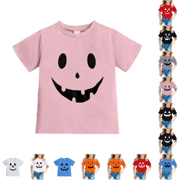 WhouRiu Girls Halloween Graphic Tees Kids Short Sleeve Crew Neck Tshirt Comfortable Cute Holiday Party T Shirts,6-7 Years