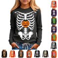 thumbnail image 1 of WhouRiu Girls Halloween Skeleton Graphic Tees Long Sleeve Crew Neck Tshirt Fall T Shirts 3-14 Years, 1 of 5
