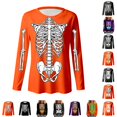 thumbnail image 1 of WhouRiu Girls Halloween Skeleton Graphic Tees Long Sleeve Crew Neck Tshirt Fall T Shirts 3-14 Years, 1 of 5