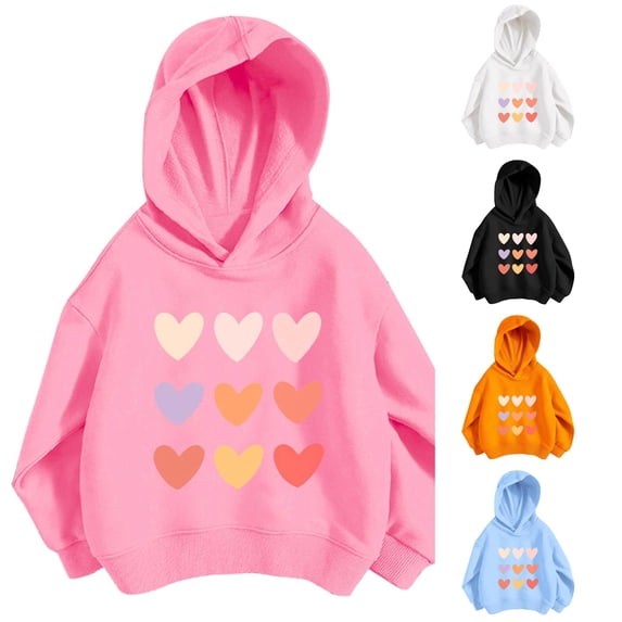 WhouRiu Girls Heart Graphic Hoodies Kids Long Sleeve Hooded Pullover Autumn Winter Cute Comfortable Casual Sweatshirts,11-12 Years