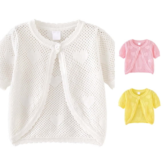 WhouRiu Girls Knit Cardigan Tops Casual Solid Color Short Sleeve Open Front Shirts Kids Hollow Out Comfortable Cute Everyday Blouses,4-5 Years