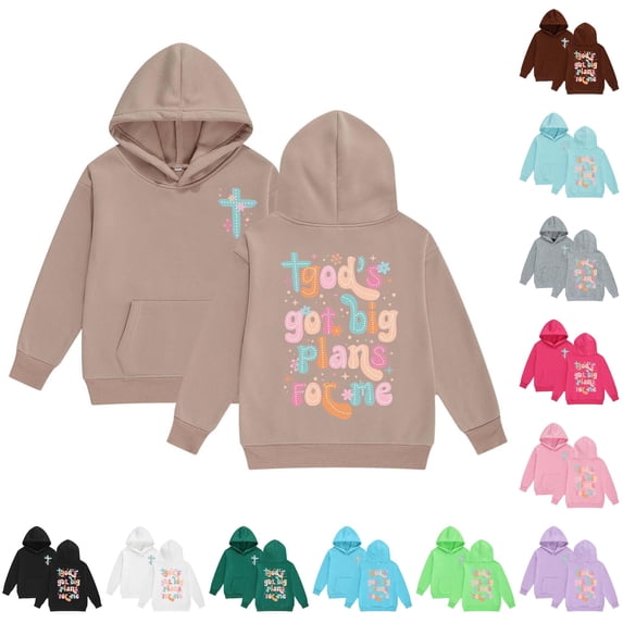 WhouRiu Girls Letter Graphic Hooded Sweatshirts Kids Autumn Casual Pullover Hoodies With Pockets