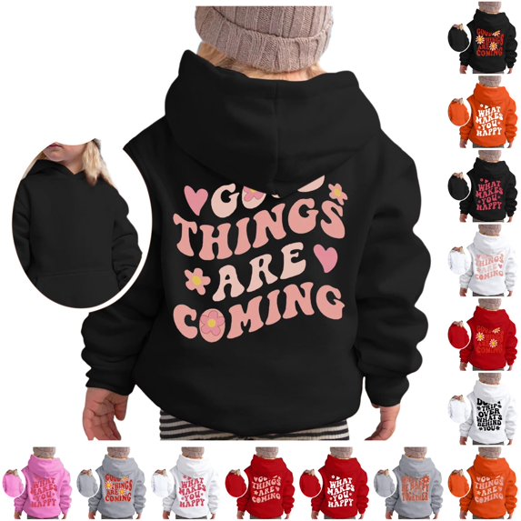 WhouRiu Girls Letter Graphic Pullover Hoodies Kids Autumn Casual Hooded Sweatshirts With Pockets
