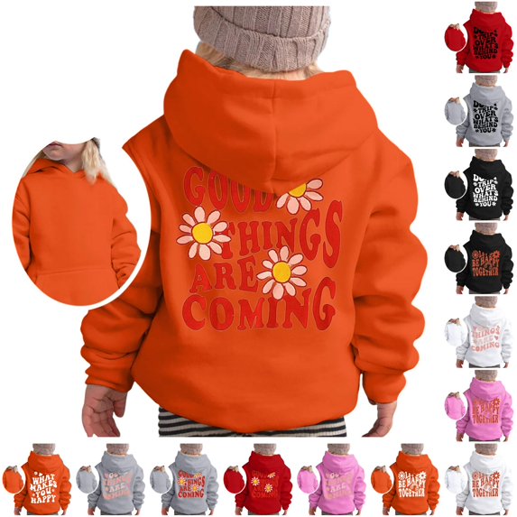 WhouRiu Girls Letter Graphic Pullover Hoodies Kids Autumn Casual Hooded Sweatshirts With Pockets