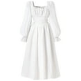 thumbnail image 1 of WhouRiu Girls Long Puff Sleeve Smocked Dress Elegant Square Neck Maxi Dress White,Sizes 8-9, 1 of 8
