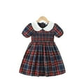 thumbnail image 1 of WhouRiu Girls Peter Pan Collar Smocked Plaid Dress Short Sleeve Pleated Dress Blue,Sizes 2-3, 1 of 5
