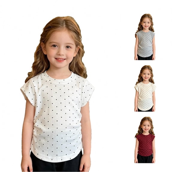 WhouRiu Girls Polka Dot Graphic Tees Kids Short Sleeve Crew Neck Tshirt Comfortable Cute Casual Summer T Shirts,6-7 Years