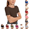 thumbnail image 1 of WhouRiu Girls Ribbed Knit Basic Tees Kids Solid Color Short Sleeve Crew Neck Tshirt Comfortable Cute Casual Summer T Shirts,9-10 Years, 1 of 4