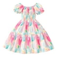 thumbnail image 1 of WhouRiu Girls Ruffle Sleeve Smocked Floral Dress Elegant Tiered Beach Swing Dress Pink,Sizes 2-3, 1 of 7