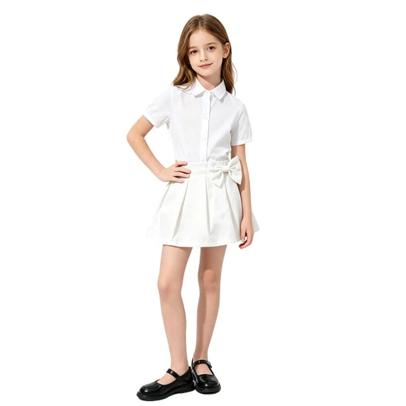WhouRiu Girls School Pleated Skirts Cute Bow A Line Uniforms Skirt Kids Summer Casual Wear,7-8 Years