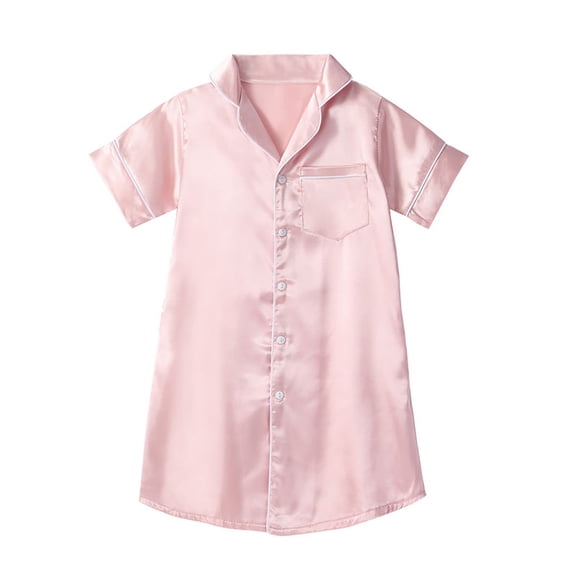WhouRiu Girls Short Sleeve Dress Solid Color Flat Collar Button Down Dresses Kids Comfortable Cute Casual Summer Nightgown,2-3 Years