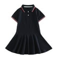 thumbnail image 1 of WhouRiu Girls Solid Button-up Pleated Polo Dress Short Sleeve Summer Uniform Dress Blue,Sizes 4-5, 1 of 3