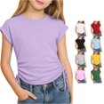 thumbnail image 1 of WhouRiu Girls Solid Color Basic Tees Kids Back To School Short Sleeve Crew Neck Tshirt Comfortable Cute Casual Summer T Shirts,13-14 Years, 1 of 4