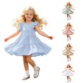 thumbnail image 1 of WhouRiu Girls Solid Color Dresses Sleeveless Flutter Sleeve Crew Neck Ruffle Dress Kids Comfortable Cute Everyday Sundress,2-3 Years, 1 of 6
