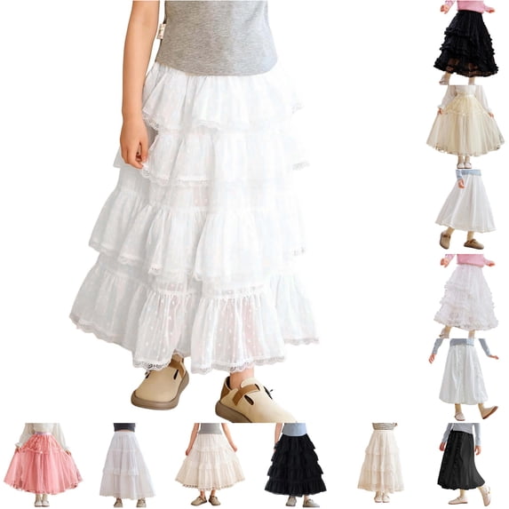 WhouRiu Girls Solid Color Skirts Summer Cute Elastic Waist A Line Skirt Kids Comfortable Versatile Everyday Casual Wear,6-7 Years