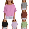 thumbnail image 1 of WhouRiu Girls Solid Color Tees Kids Short Sleeve Crew Neck Ruffle Tshirt Comfortable Cute Casual Summer T Shirts,7-8 Years, 1 of 5