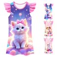 thumbnail image 1 of WhouRiu Girls Summer Cartoon Graphic Dresses Sleeveless Flutter Sleeve Crew Neck Dress Kids Comfortable Cute Casual Party Nightgown,7-8 Years, 1 of 4