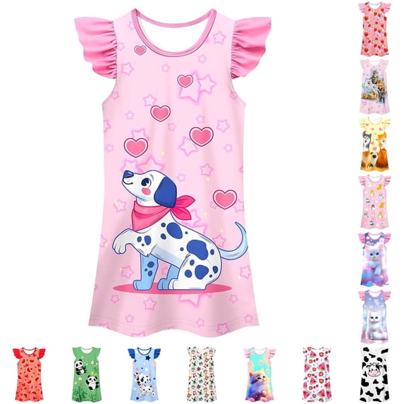 WhouRiu Girls Summer Cartoon Graphic Dresses Sleeveless Flutter Sleeve Crew Neck Dress Kids Comfortable Cute Everyday Clothing,4-5 Years