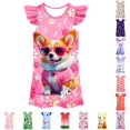 thumbnail image 1 of WhouRiu Girls Summer Cartoon Graphic Dresses Sleeveless Flutter Sleeve Crew Neck Dress Kids Comfortable Cute Everyday Clothing,8-9 Years, 1 of 3