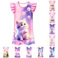 thumbnail image 1 of WhouRiu Girls Summer Cartoon Graphic Dresses Sleeveless Flutter Sleeve Crew Neck Dress Kids Comfortable Cute Party Nightgown,3-4 Years, 1 of 4