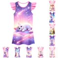 thumbnail image 1 of WhouRiu Girls Summer Cartoon Graphic Dresses Sleeveless Flutter Sleeve Crew Neck Dress Kids Comfortable Cute Party Nightgown,4-5 Years, 1 of 4