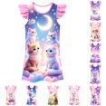 thumbnail image 1 of WhouRiu Girls Summer Cartoon Graphic Dresses Sleeveless Flutter Sleeve Crew Neck Dress Kids Comfortable Cute Party Nightgown,5-6 Years, 1 of 4
