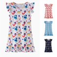 thumbnail image 1 of WhouRiu Girls Summer Dresses Casual Flutter Sleeve Cartoon Graphic Dress Cute Nightgown 3-12 Years, 1 of 8