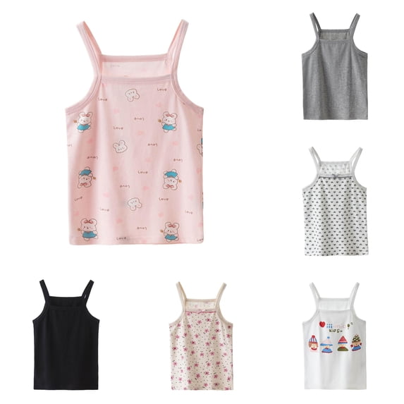 WhouRiu Girls Summer Sleeveless Tank Tops Solid Color Spaghetti Strap Backless Camisole Kids Lightweight Breathable Casual Tops,7-8 Years