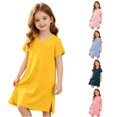 thumbnail image 1 of WhouRiu Girls Summer Solid Color Nightgown Casual Short Sleeve V Neck A Line Sleep Dress, 1 of 4