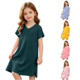 thumbnail image 1 of WhouRiu Girls Summer Solid Color Nightgown Casual Short Sleeve V Neck A Line Sleep Dress, 1 of 4