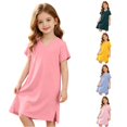 thumbnail image 1 of WhouRiu Girls Summer Solid Color Nightgown Casual Short Sleeve V Neck A Line Sleep Dress, 1 of 4