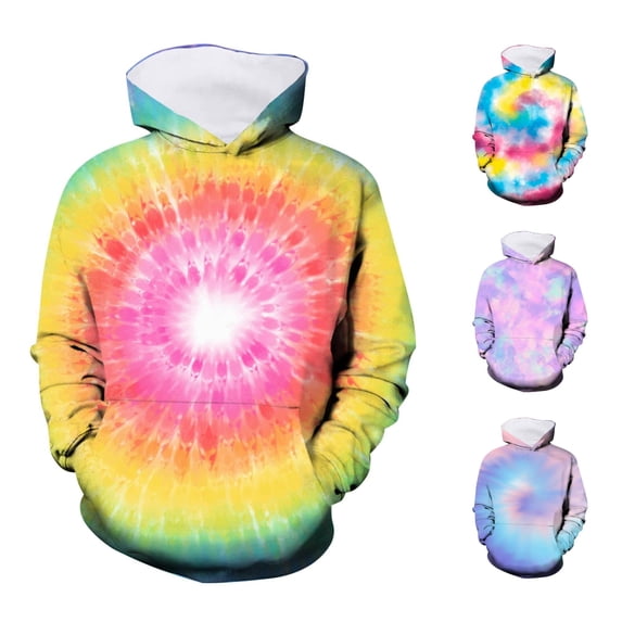 WhouRiu Girls Tie Dye Graphic Hooded Sweatshirts Kids Autumn Casual Pullover Hoodies With Pockets