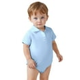 thumbnail image 1 of WhouRiu Boy Bodysuit Summer Solid Short Sleeve Polo Lapel Romper Baby Beach School Party Jumpsuit Clothes Blue,Size 9-12 M, 1 of 3