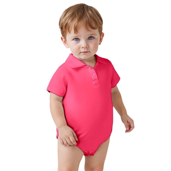 WhouRiu Boy Bodysuit Summer Solid Short Sleeve Polo Lapel Romper Baby Beach School Party Jumpsuit Clothes Pink,Size 18-24 M