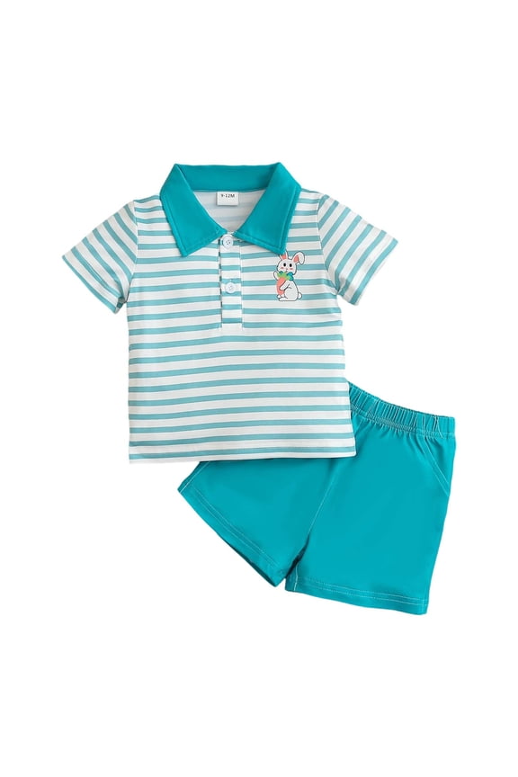 Infant Boy Outfit Set for Easter Short Sleeve Striped T Shirt Shorts Gentleman Holiday Summer Outfits for Teen Blue,Size 9-12 M