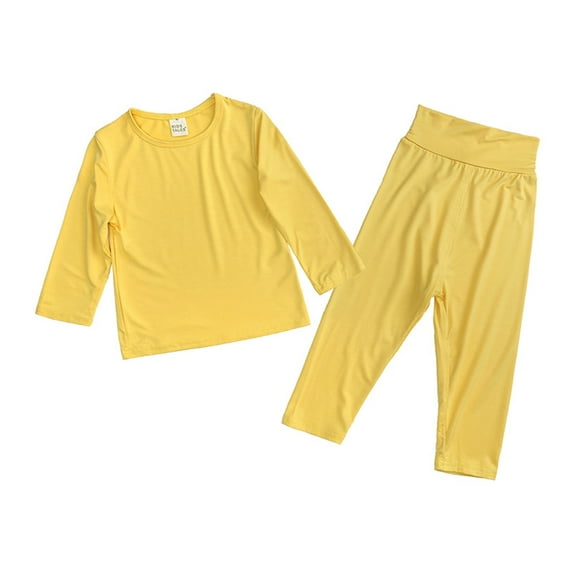 WhouRiu Boy' Pajamas Solid Long Sleeve T-Shirt High Waist Pants Child Spring Fall Loungewear Outfits Yellow,Sizes 9-12 M